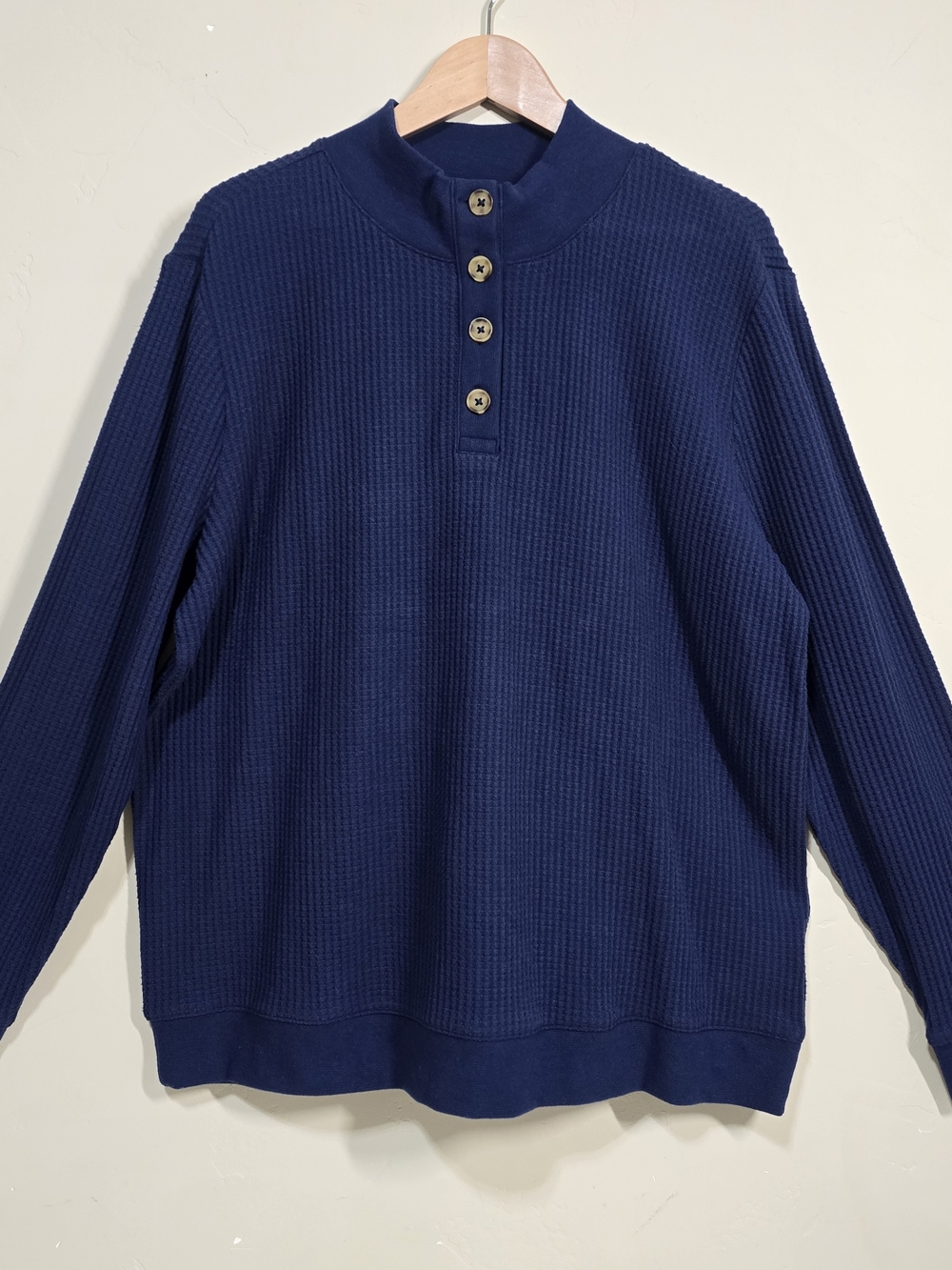 Lands’ End Women’s Waffle Knit Henley Top XL 18 Blue Long Sleeve Mock Neck
Fall
